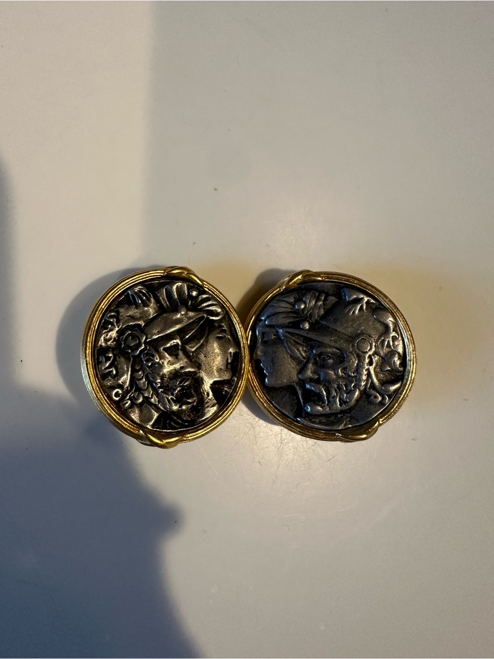 Two-Tone Coin Motif Clip Earrings